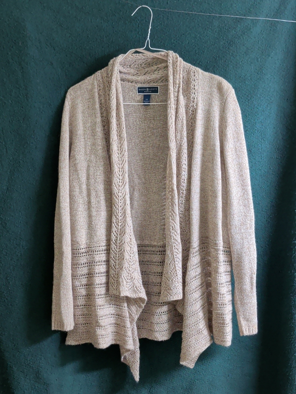 Open-Front Draped Cardigan Sweater in Light Beige